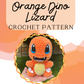 Orange Dino Lizard Crochet Pattern- Low Sew Option Included