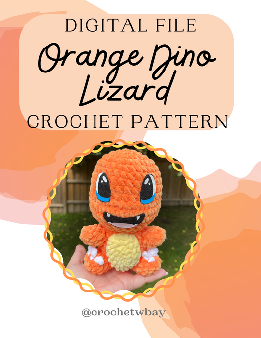 Orange Dino Lizard Crochet Pattern- Low Sew Option Included