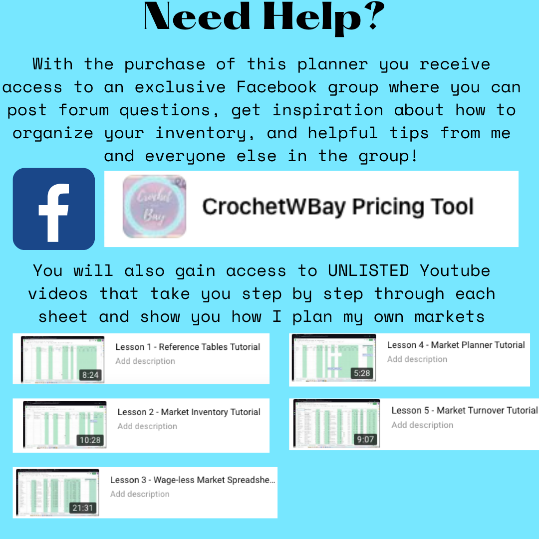 Crochet Pricing Tool- Market Inventory Planner- Spreadsheet